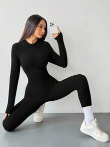 Rafferiza Mono de manga larga y pantalón de tela de felpa texturizada para mujer, sexy y ajustado, para otoño/invierno