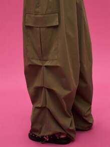 COUREZ Quần cargo ống rộng cạp thấp kiểu dù / Trang phục đi chơi phong cách Y2K mùa thu, quần áo nữ mùa thu, quần áo mùa đông dễ thương cho nữ, quần cargo - xanh quân đội - Xem 7