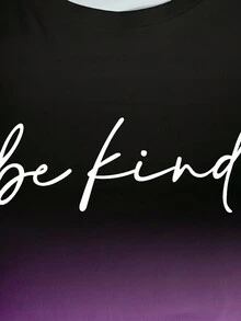 EMERY ROSE Plus Size Women's Ombre Color Round Neck Casual Short Sleeve T-Shirt, Loose Fit Versatile Top, Women's Letter & Graphic Print Minimalist T-Shirt