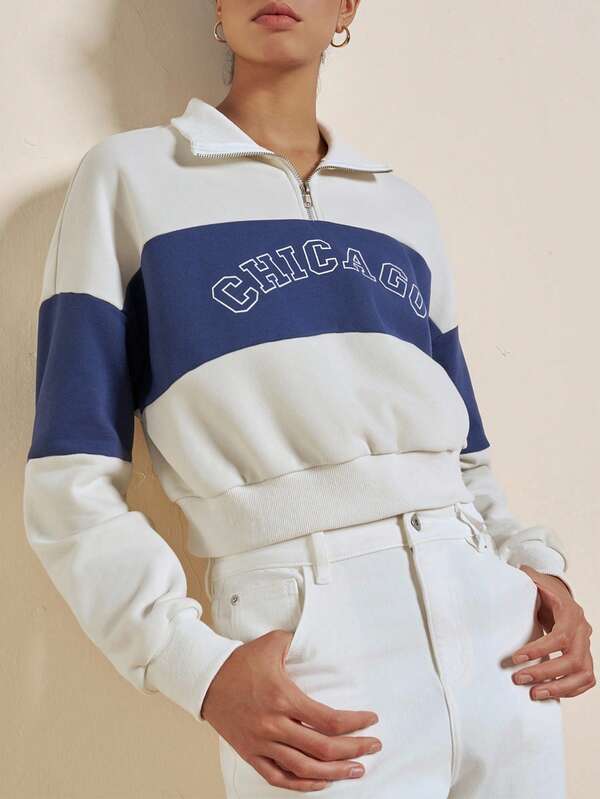 Airaco Women's Casual Sports Contrast Color Letter Print Pullover Hoodie