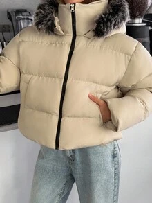Women, Winter, Autumn, Long Sleeve, Short Length, Pocket, Puffer Jacket Women Winter Clothes Oversized Jacket Outerwear Women Fur Hood Puffer Jacket Oversized Puffer Jacket