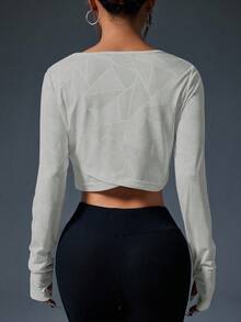 Easithlete Lässiges einfarbiges langärmeliges Sport-Crop-Top, Damen Langarm Crop Top, Gym Crop Top, Langarm Gym Top, Workout Crop Top