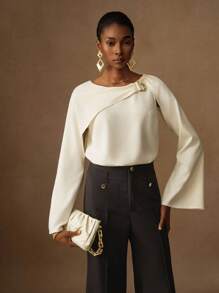 Vesra Women's Solid Color Flare Sleeve Elegant Blouse Fall Cloth For Women