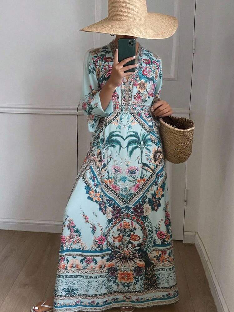 Women's Full Floral Bohemian Style Dress For Vacation Dress Boho