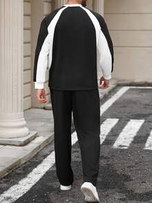 Manfinity Homme Plus Size Men's Letter Print Long Sleeve Sweatshirt And Sweatpants Casual Suit , Fall Clothes, Cozy Outfits