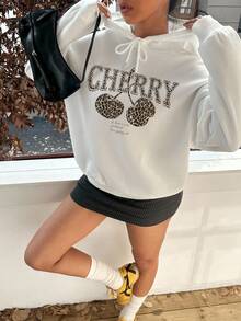 SHEIN EZwear Casual Minimalist Leopard & Cherry Print Hooded Loose Fit Thick Sweatshirt For Women, Autumn/Winter Cute Cherry Sweatshirt Girls Cherry Hoodie White Hoodie,Fall Clothes For Women Hoodies For Girls Leopard Print Hoodie Cute Hoodie Cherry Clothes Cherry Hoodies Cute Hoodies