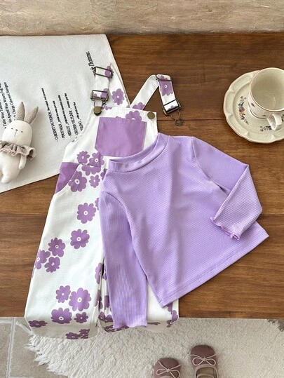 SHEIN 女婴休闲可爱碎花连体衣，裆部易穿脱设计，适合室内外穿着