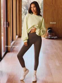 GLOWMODE Modal Soft Warm Curved Bubble Hem Waist Length Relaxed Sleeves Ribbed Cuffs Two-Way Wear Crew Neck Pullover Sweatshirt Daily Casual Wear Fall Winter