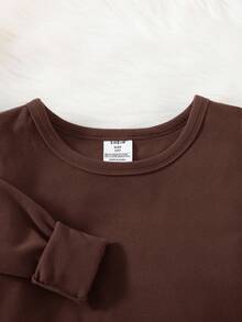 SHEIN 2pcs Tween Boy Snug Fit Comfortable Long Sleeve Top And Long Pants Thermal Underwear Set Fall Winter - Brown - View 3