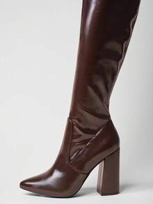 SHUZIA 女士迷人性感尖头粗跟过膝高跟靴 - 巧克力棕 - 查看 7