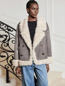 Maija 双排扣保暖内衬夹克，秋冬通勤时尚单品 - 灰色 - 查看 8