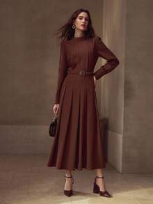 MOTF PREMIUM VESTIDO ESTRUCTURADO CON PLIEGUES PLEGADOS - Óxido marrón - Ver 6