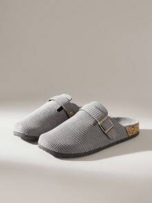 Solecia 女士时尚厚底拖鞋，圆头方扣，配套鞋子 - 灰色 - 查看 4