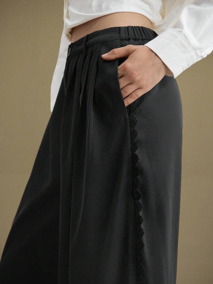 2025 New Winter Women's Black Wide Leg Pants, Loose Fit, Suitable For Women's Autumn/Winter, Halloween, Christmas, Oktoberfest, Casual Business, Pleated Design Modern Urban Casual Fashion Business Casual Women's Office Wear Low-Key Old Money Style Effortless Temperament Urban Commuting Airport