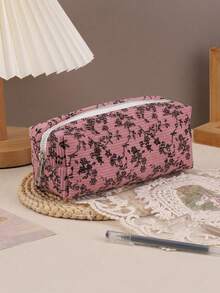 1 pieza Estuche de lápices con diseño floral, estuche de lápices con cremallera de gran capacidad y estilo vintage, es una bolsa de cosméticos portátil, útiles escolares, papelería kawaii, bolsa de almacenamiento de escritorio, regalo creativo para Acción de Gracias, Navidad, cumpleaños, decoración de Halloween, de vuelta a la escuela - Multicolor - Ver 8