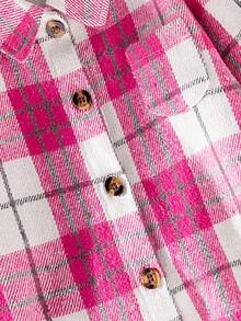 SHEIN Playful Pals Niña bebé en primavera y otoño, de moda, sencilla, retro y versátil, chaqueta de camisa de lana a cuadros rosa roja con solapa y botones, de uso diario, imprescindible en otoño e invierno - Rosa - Ver 3