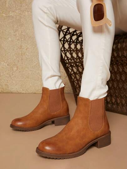 SHUZIA Faux Leather Round Toe Chelsea Booties