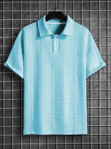 Manfinity Homme Áo thun polo tay ngắn họa tiết trơn màu thường ngày dành cho nam, mùa hè - Màu xanh ngọc - Xem 3