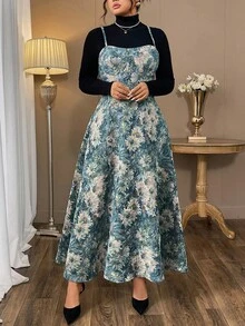 Auvina Váy ngủ Jacquard thanh lịch cỡ lớn cho đi làm - Màu xanh ngọc - Xem 6