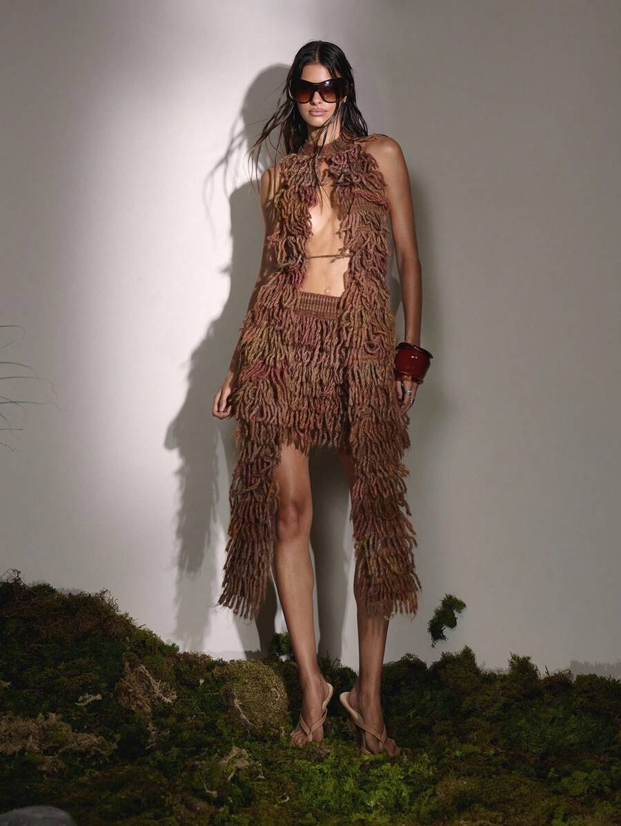 MUSERA Chân váy ngắn tua rua dệt kim, kiểu dáng dễ thương đồng quê miền Tây, thích hợp cho buổi tối đi chơi, tiệc mùa đông thanh lịch, tiệc tối, lễ hội mùa hè. - Gỗ đỏ - Xem 1