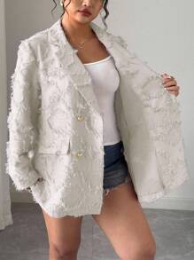 Elenzga Chaqueta cruzada ancha de talla grande con cuello de solapa de jacquard para mujer - Albaricoque - Ver 8