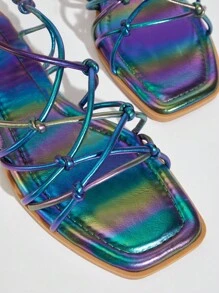 SHUZIA Giày sandal quai ngang thời trang dành cho nữ thích hợp để mặc hàng ngày - Màu xanh lam - Xem 4