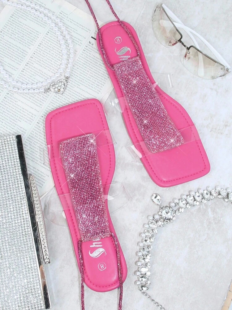 Rhinestone Decor Flat Sandals