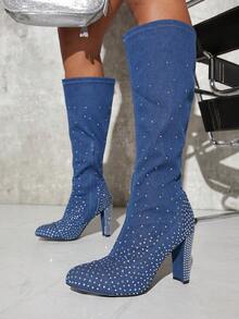 SHUZIA Botas con diseño de diamante de imitación rodilla - Azul - Ver 1