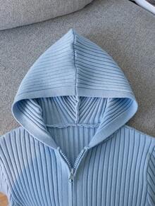 SHEIN Cardigan cu glugă și fermoar, culoare uni, pentru fete preadolescente, toamnă