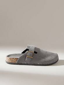 Solecia 女士时尚厚底拖鞋，圆头方扣，配套鞋子 - 灰色 - 查看 1