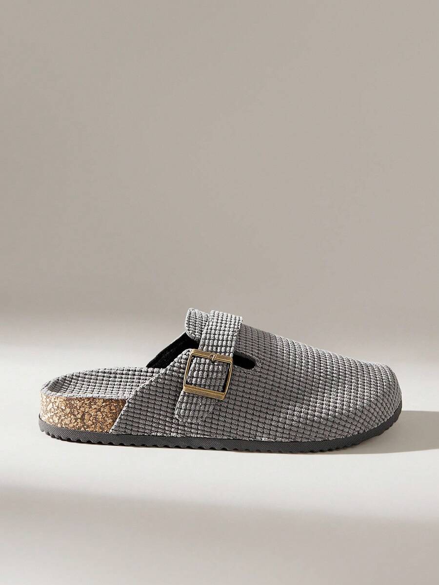 Solecia 女士时尚厚底拖鞋，圆头方扣，配套鞋子 - 灰色 - 查看 1