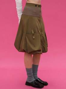 COUREZ Woven Balloon Zip Up Cargo Midi Skirt /Y2K Going Out Outfits Fall Women Clothes Fall Clothes Cute Winter Clothes For Women Gothic