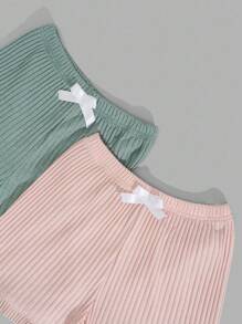 EURMUSE Cotton Women 2 Pcs Rib Knit With Contrast Colour Ribbon Detail Homewear Shorts Sets - Multicolor - View 3