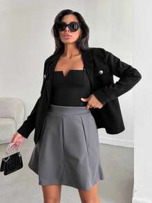 EURMUSE Women's Casual Solid Color A-Line Skirt, Summer - Grey - View 3