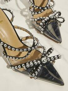 SHUZIA Women Party Sexy Metallic Bead Point Toe Black High Heel Pumps - Black - View 4
