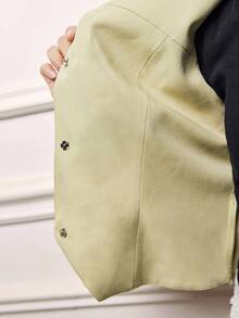 Maija 2 件套女士灰绿色金属单排扣背心和裤子休闲通勤西装套装 - 綠色 - 查看 10