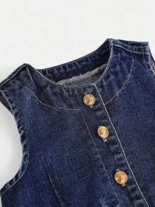 2 件套女婴牛仔无袖背心和宽松裤子套装，蓝色 - 深色水洗藍 - 查看 4