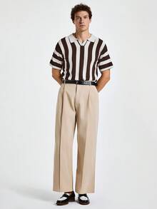 Marvello Homme Men's Casual Solid Color Wide Leg Pants - Khaki - View 3