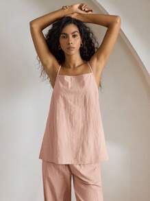 Ocili Leisure 2pcs 100% Cotton Comfortable Cami Top & Pants Pajama Sets Holiday Season Outfit - Pink - View 5