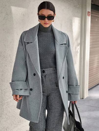 CLARA VERO Oversized Boxy Double-Breasted Sleeve Cuff Lapel Collar Fashion Coat