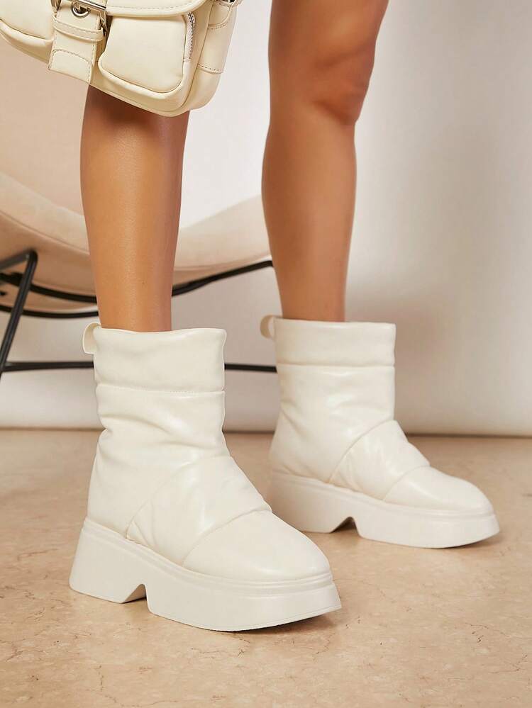 Faux Leather Slip On Lug Sole Boots