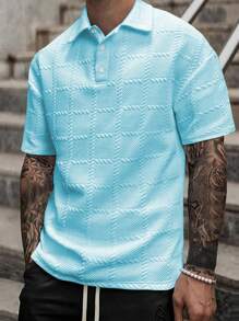 Manfinity Homme Áo thun polo tay ngắn họa tiết trơn màu thường ngày dành cho nam, mùa hè - Màu xanh ngọc - Xem 1