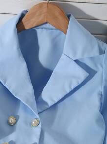 女童简约优雅西装外套，不对称下摆和高腰褶皱长裤套装，适合返校季穿着 - 藍色 - 查看 7