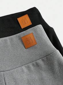 SHEIN Girlism 2 件套青少年女孩黑灰色紧身打底裤，休闲百搭喇叭裤，适合秋冬季、返校季，买一送一 - 彩色 - 查看 3