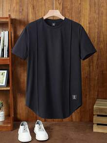 Manfinity NXTstreet Men Letter Patched Detail Curved Hem Tee, Summer