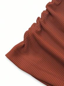Qadelle Solid Color Pleated Ribbed Slim Fit Casual Long Sleeve T-Shirt Fall Cloth For Women - Multicolor - View 3