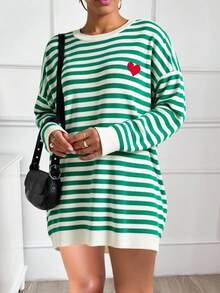 SHEIN Damen Pulloverkleid mit Herz-Streifenmuster