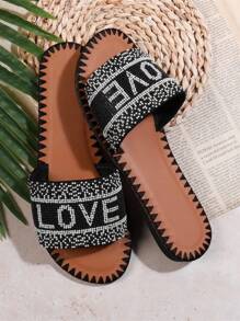 SHUZIA Women's Flat Sandals With Letter Print - Black - View 2