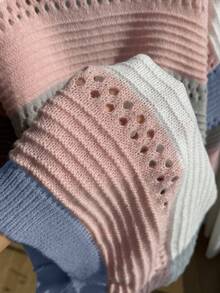 SHEIN EZwear 大码休闲拼色条纹镂空针织开衫，秋冬 - 彩色 - 查看 10