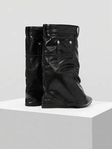 Mnmlis 女士时尚尖头细高跟黑色真皮舒适踝靴 - 黑色 - 查看 4